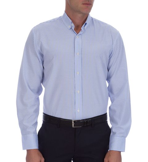 Camisa Social Masculina Azul Listrada Menor preço em Camisa Social Masculina Azul Listrada