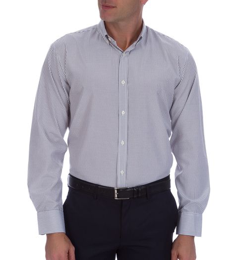 Camisa Social Masculina Cinza Listrada Menor preço em Camisa Social Masculina Cinza Listrada