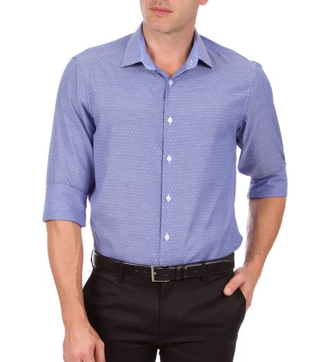 Camisa Social Masculina Azul Estampada Menor preço em Camisa Social Masculina Azul Estampada