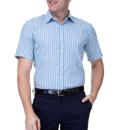 Camisa-Social-Masculina-Manga-Curta-Azul