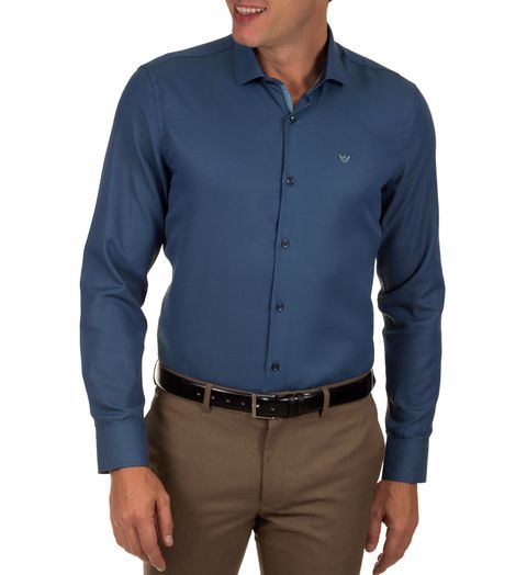 Camisa-Social-Masculina-Azul-Escuro-Lisa