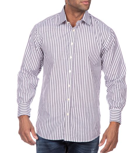 Camisa Social Masculina Cinza Chumbo Listrada Menor preço em Camisa Social Masculina Cinza Chumbo Listrada
