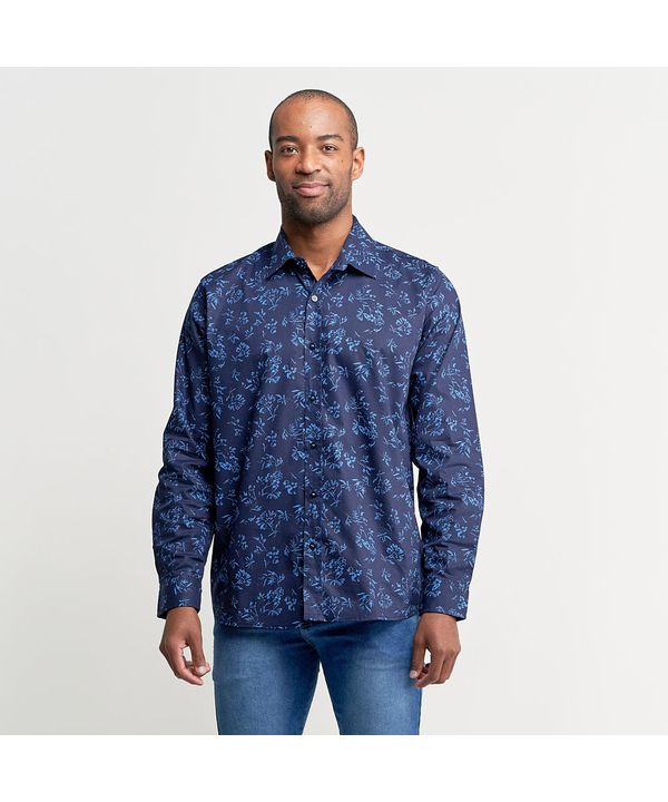 camisa azul estampada