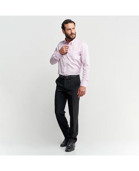 Homem vestindo camisa social masculina rosa listrada manga longa | Camisaria Colombo